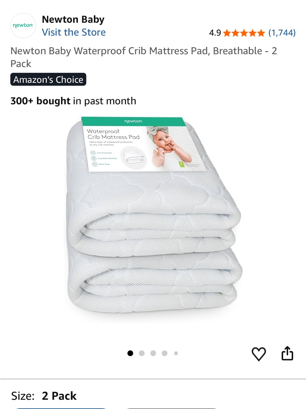 Newton Breathable Waterproof Crib Mattress Pads - White